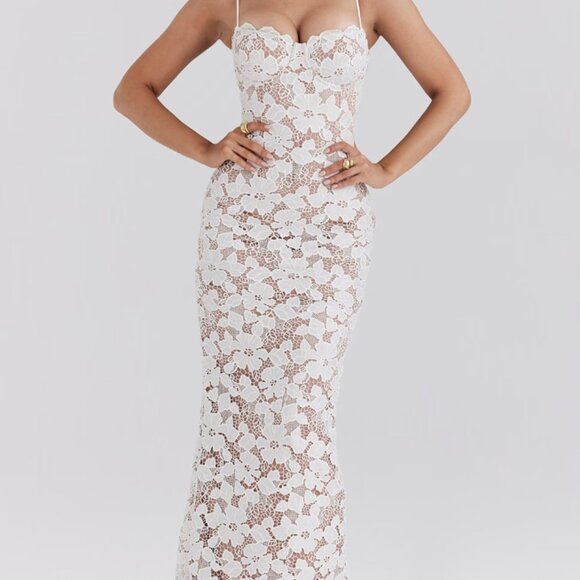 House of CB Pearl White Floral Embroidered Maxi Dress